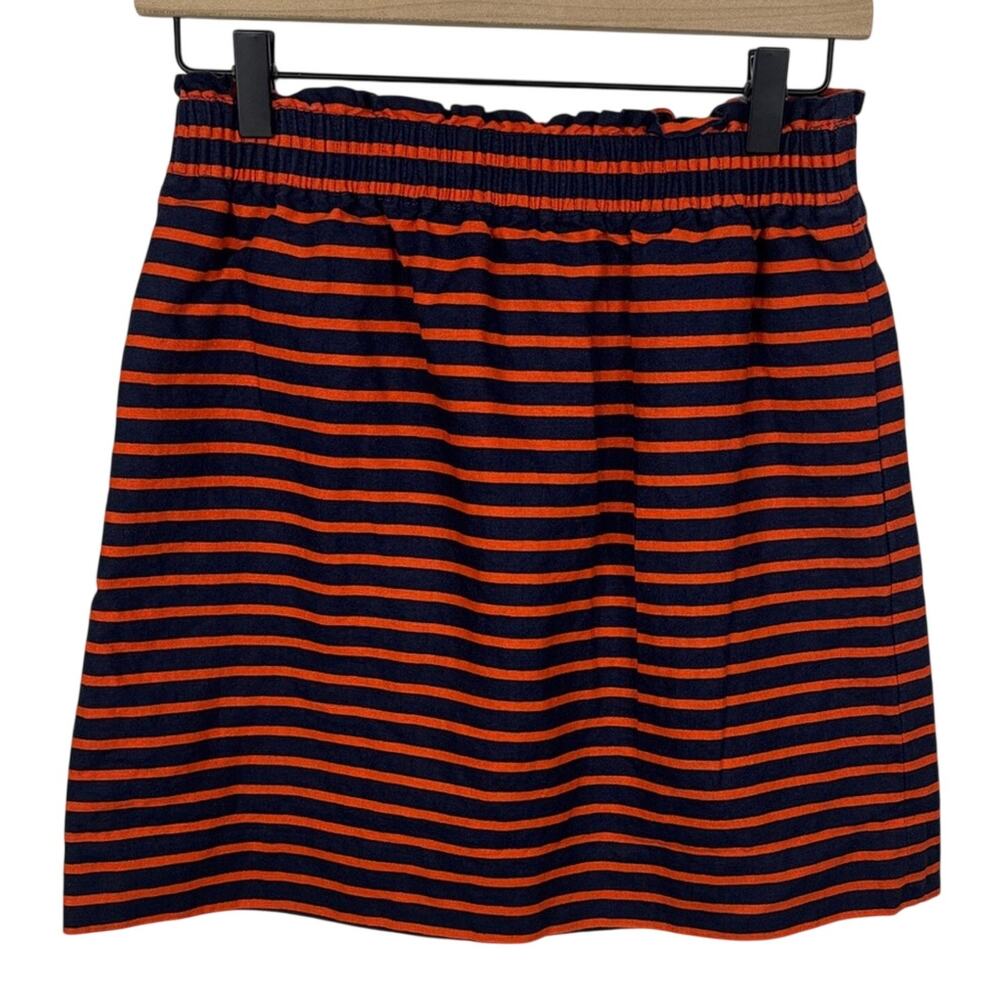 J.Crew Navy Blue Orange Striped Linen Blend Mini Skirt Size 2 with Pockets